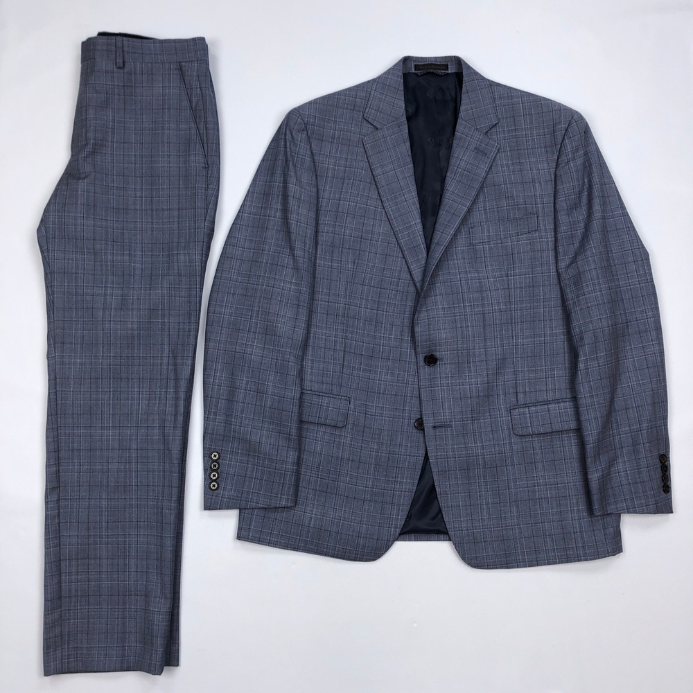 Ralph Lauren Mens Blue Glen Plaid 42R 32x30 Wool Blend Coat Jacket Pants Suit